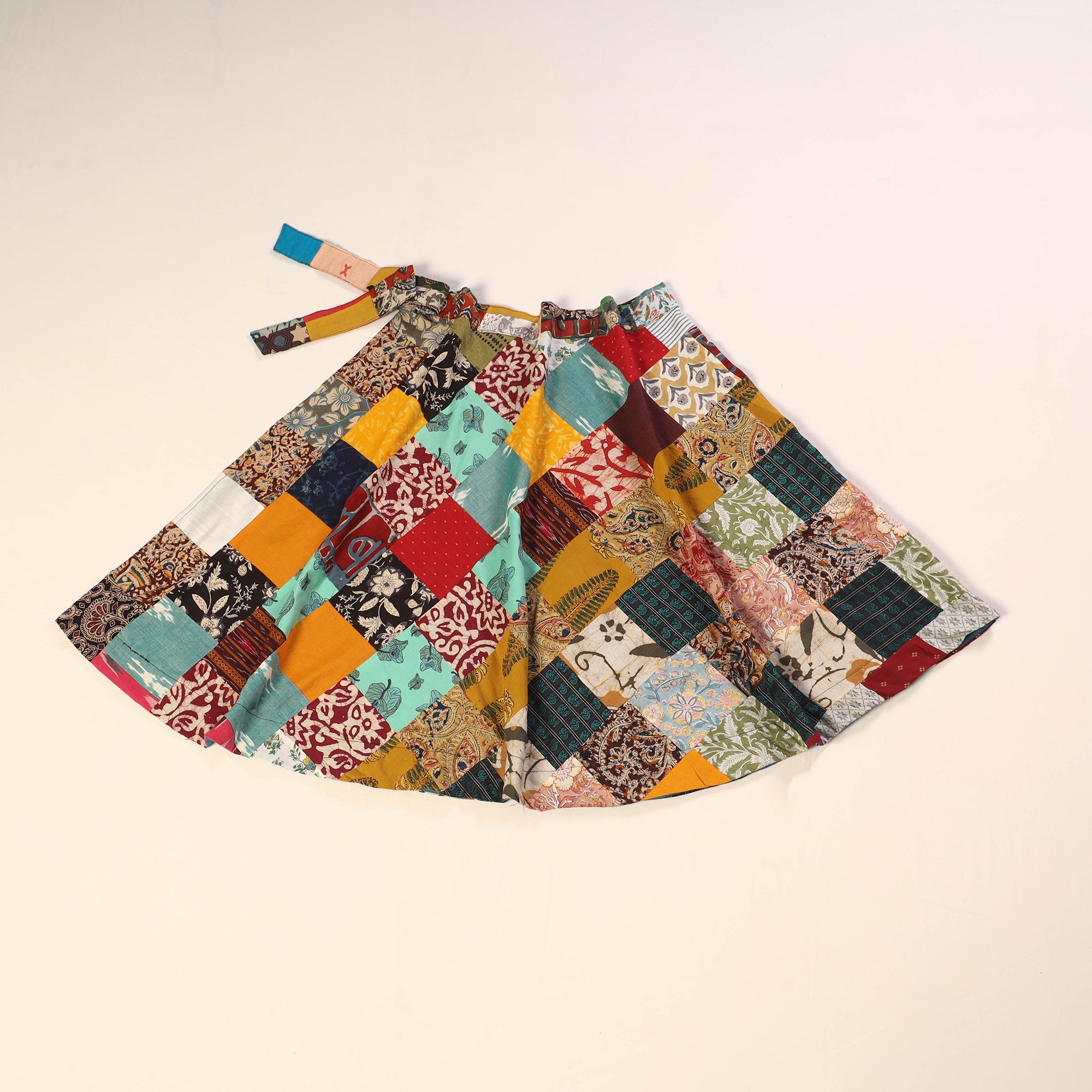 Multicolor Wrap Around Patchwork Cotton Skirt
