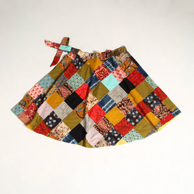 Multicolor Wrap Around Patchwork Cotton Skirt 