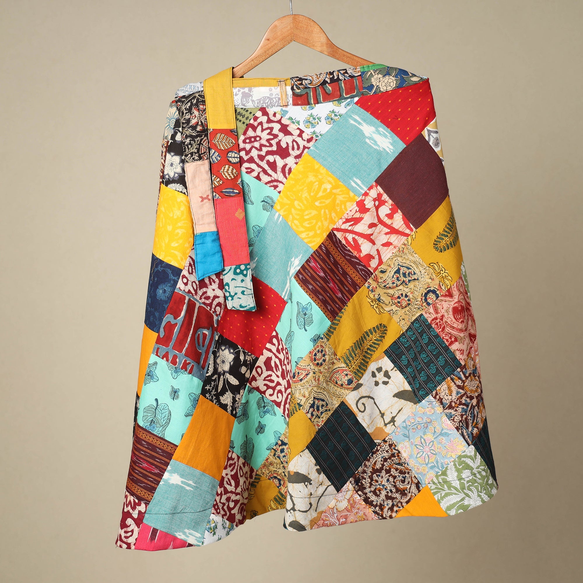 Multicolor Wrap Around Patchwork Cotton Skirt