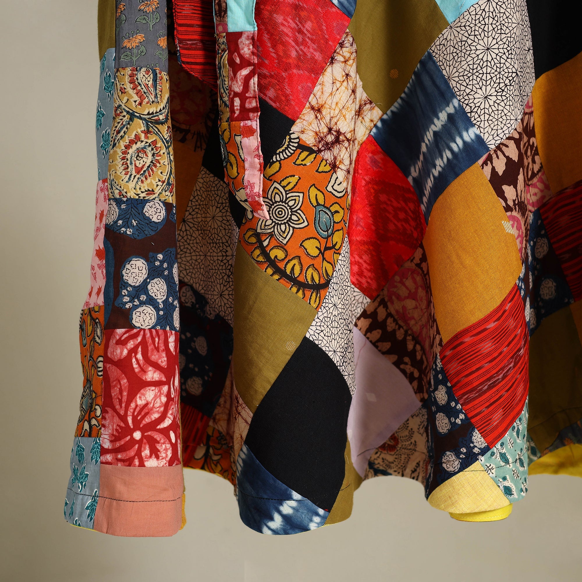 Multicolor Wrap Around Patchwork Cotton Skirt 