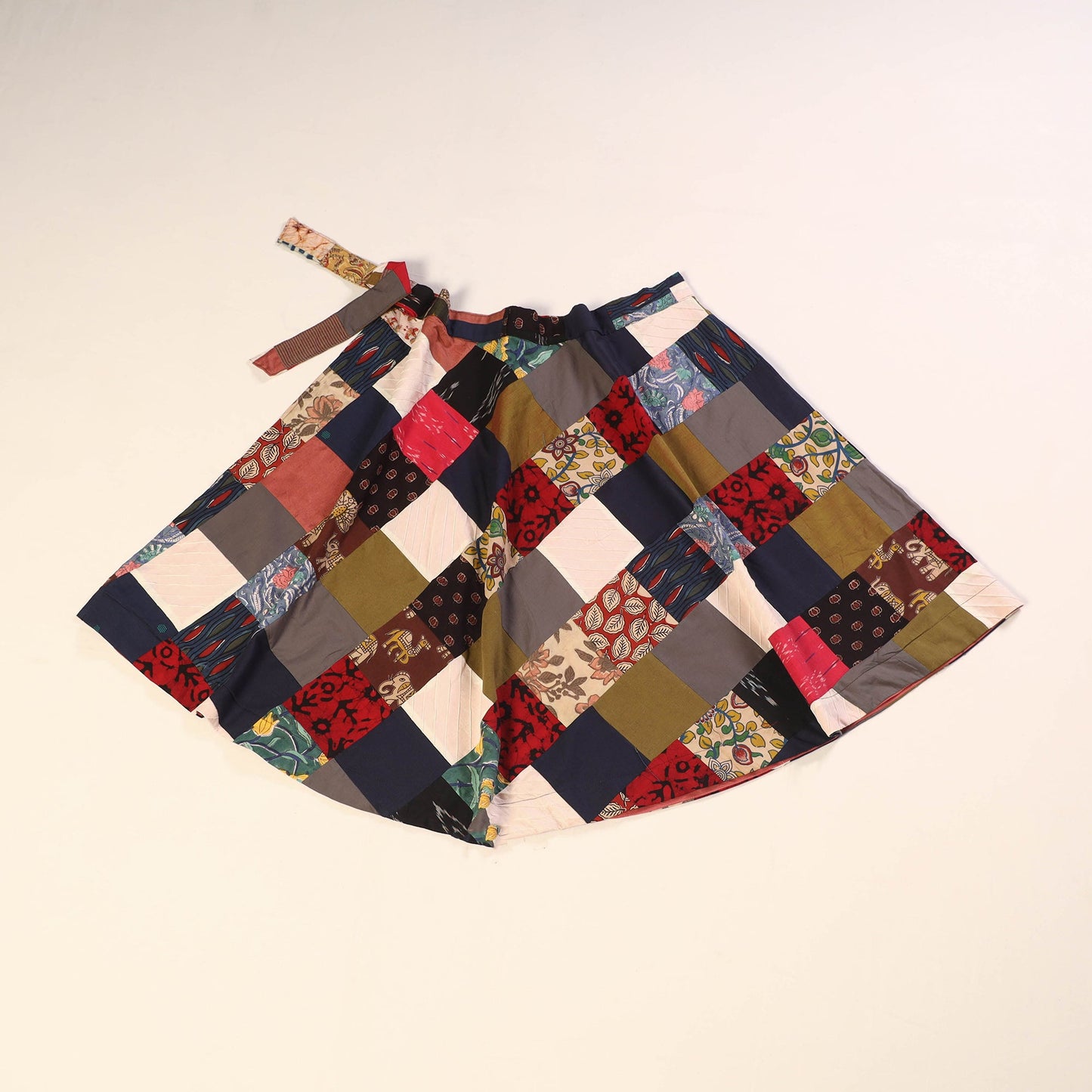 Multicolor Wrap Around Patchwork Cotton Skirt