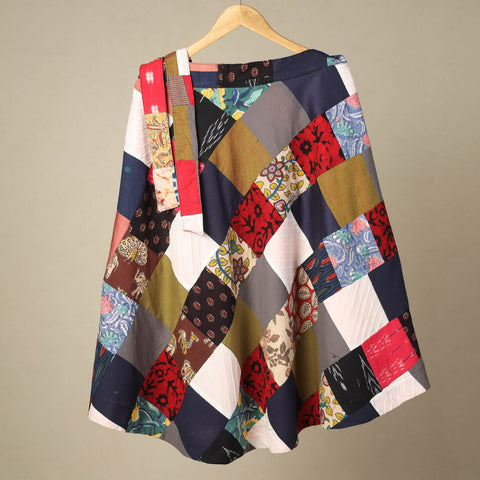 Multicolor Wrap Around Patchwork Cotton Skirt