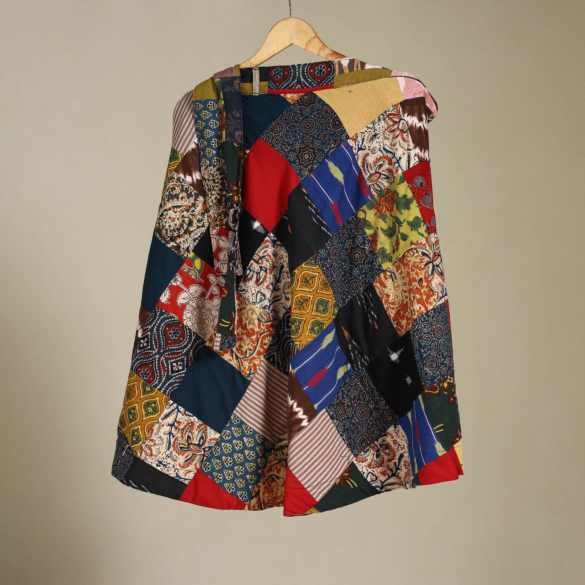 Multicolor Wrap Around Patchwork Cotton Skirt 