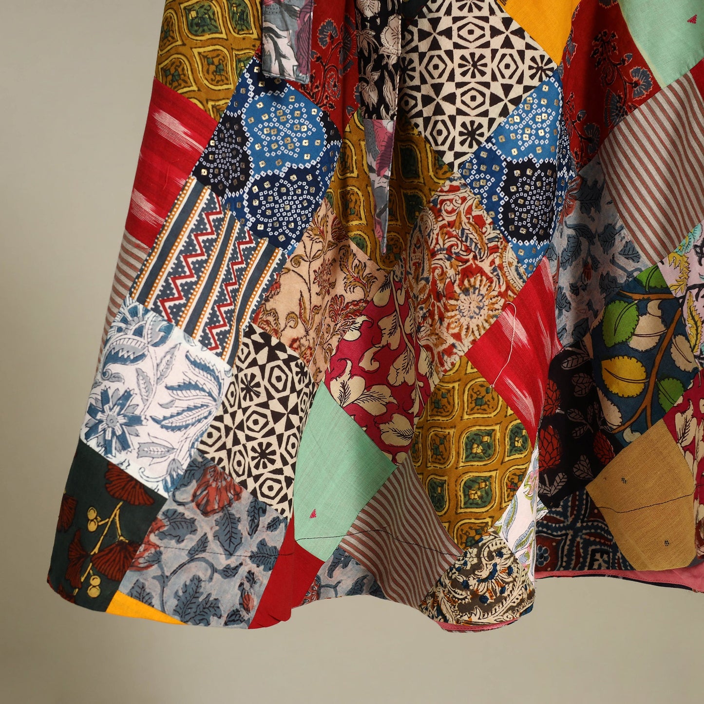 Multicolor Wrap Around Patchwork Cotton Skirt 