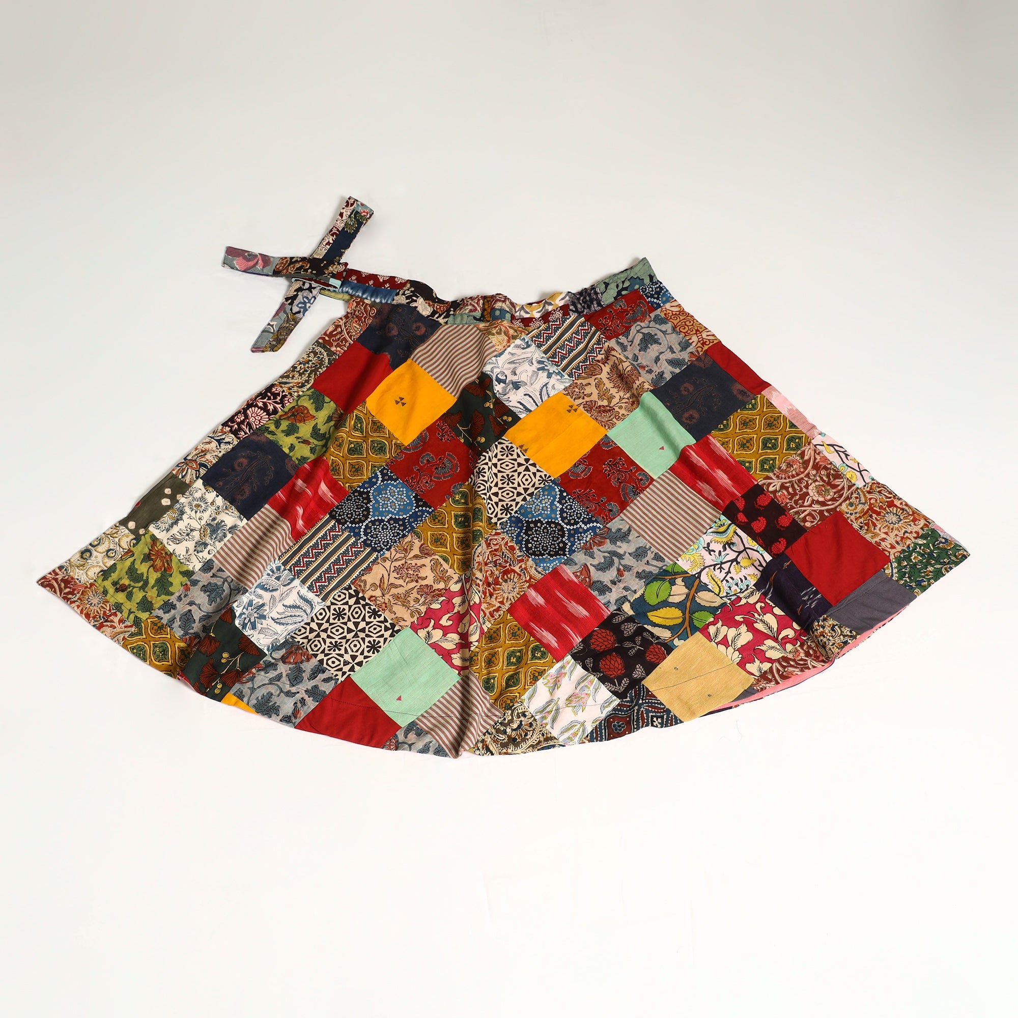 Multicolor Wrap Around Patchwork Cotton Skirt 