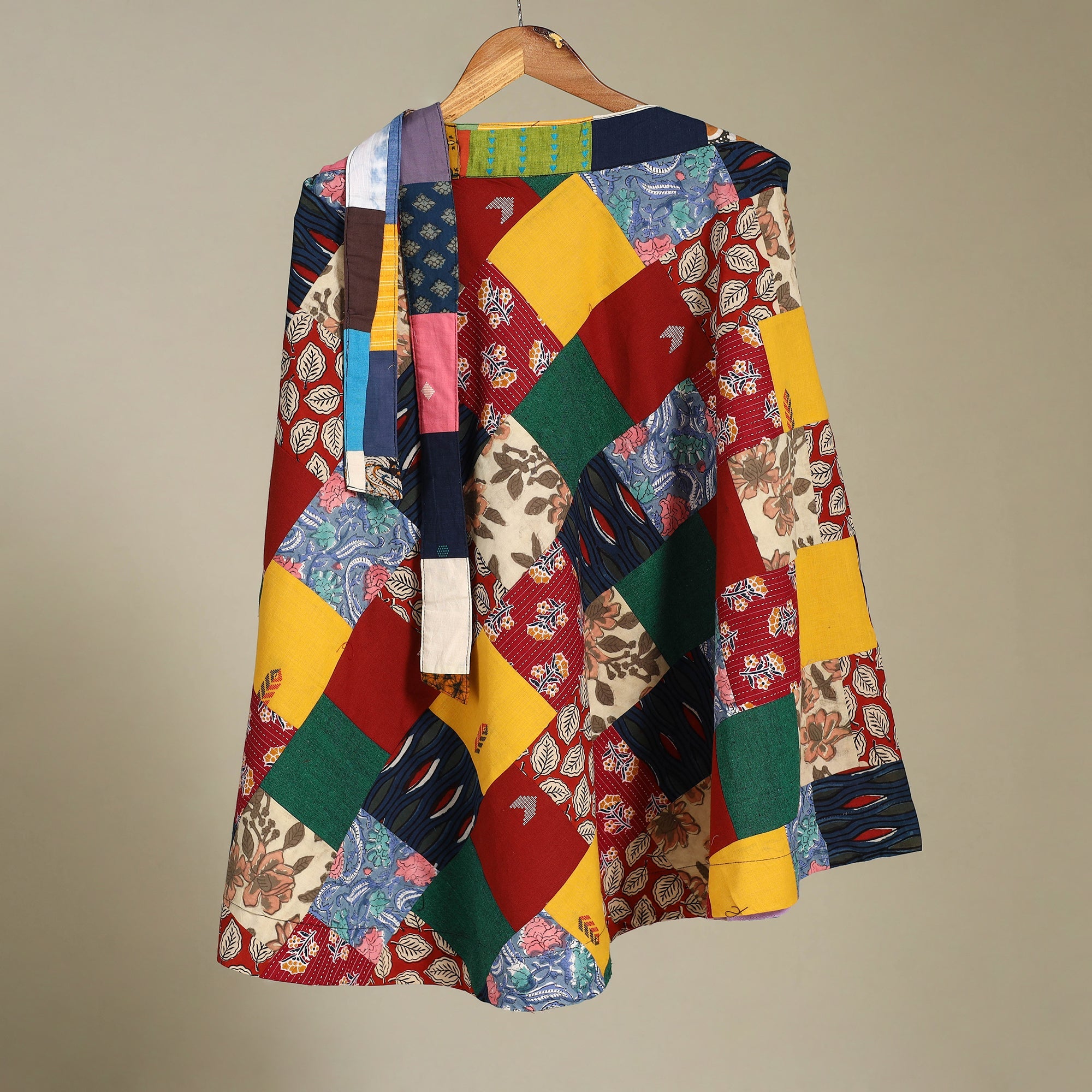Multicolor Wrap Around Patchwork Cotton Skirt 