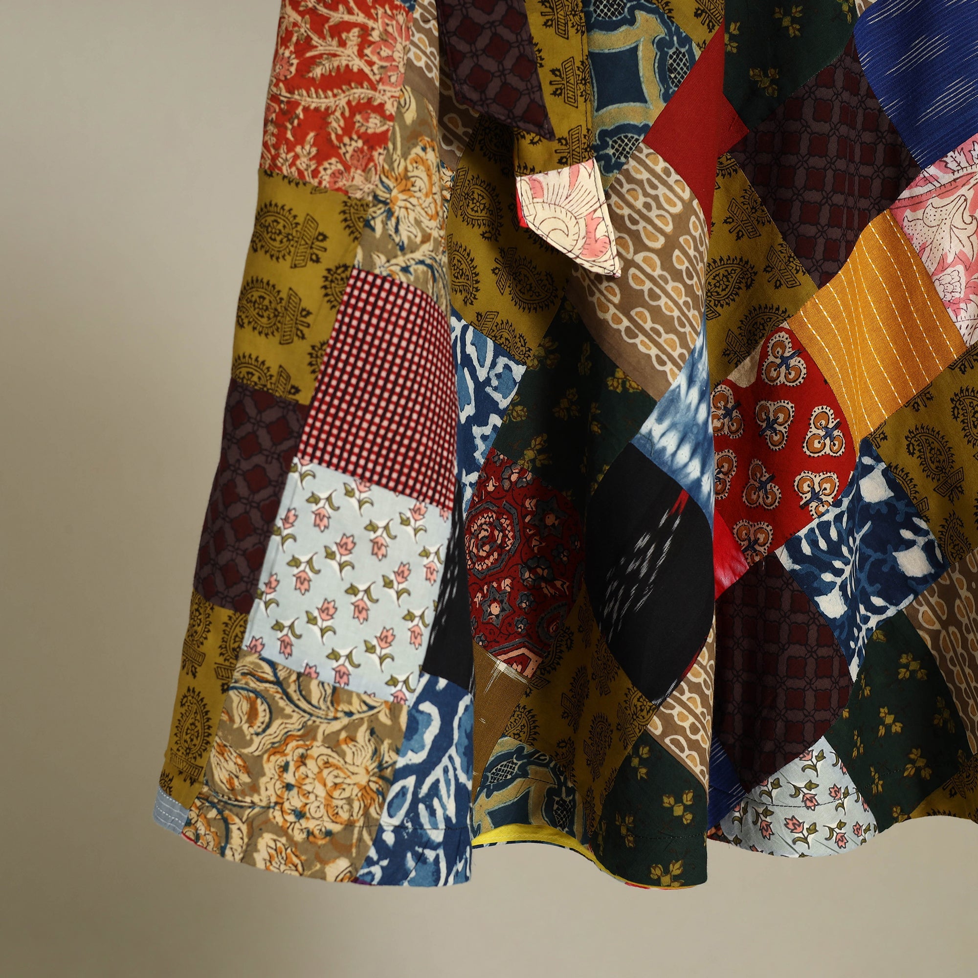 Multicolor Wrap Around Patchwork Cotton Skirt 