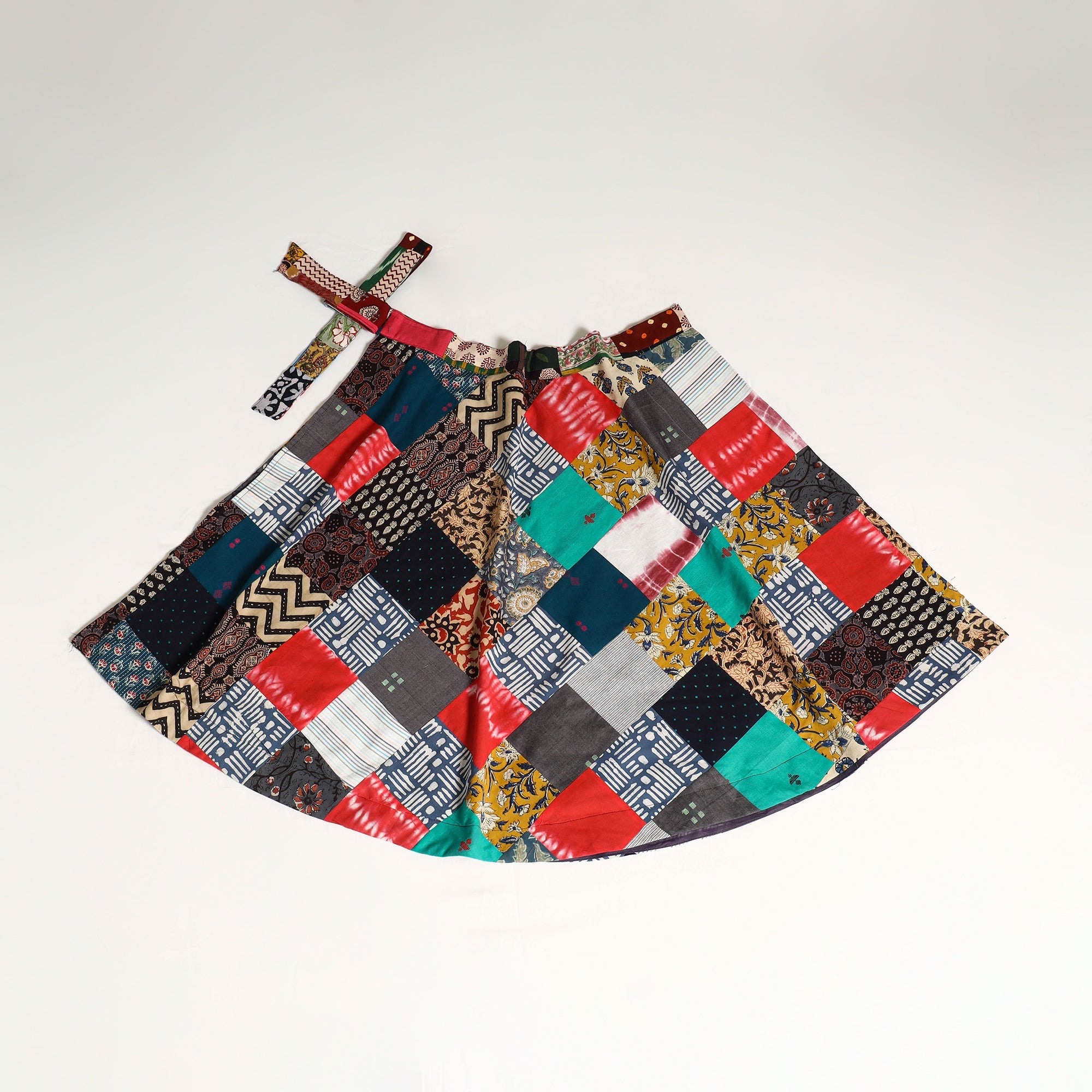 Multicolor Wrap Around Patchwork Cotton Skirt 