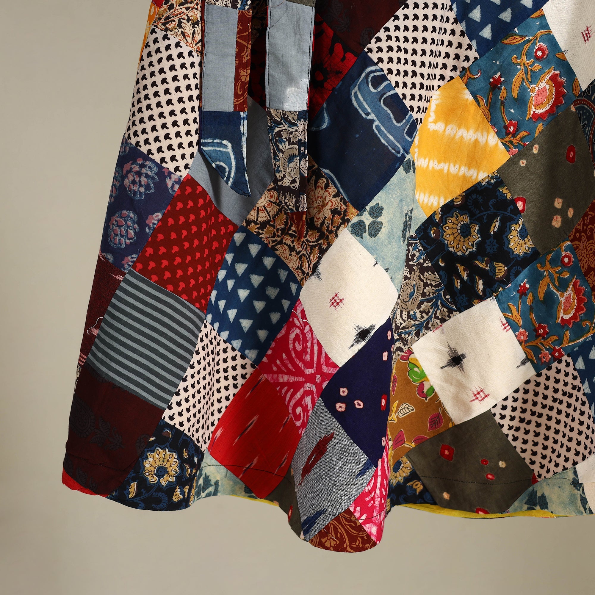 Multicolor Wrap Around Patchwork Cotton Skirt 