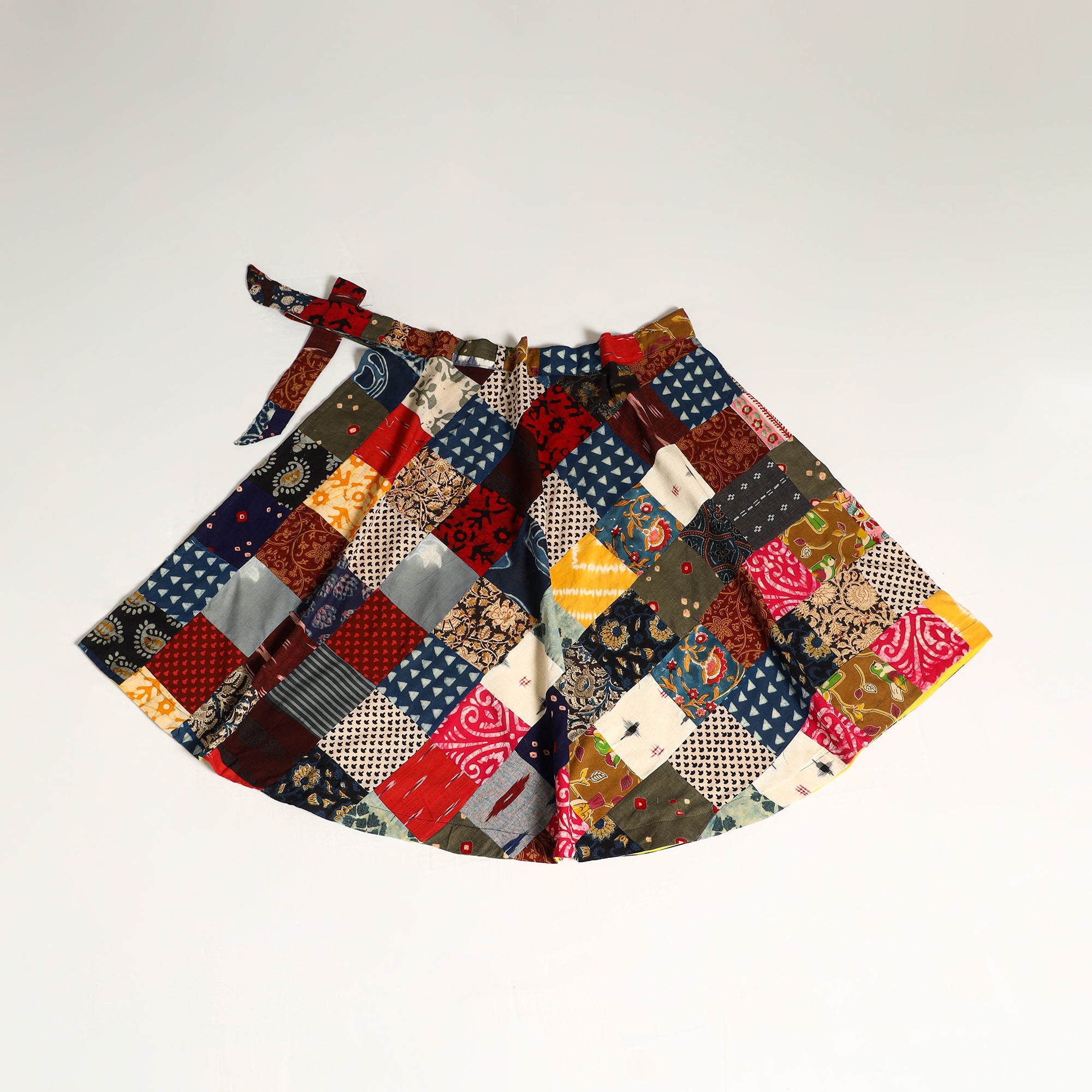 Multicolor Wrap Around Patchwork Cotton Skirt 
