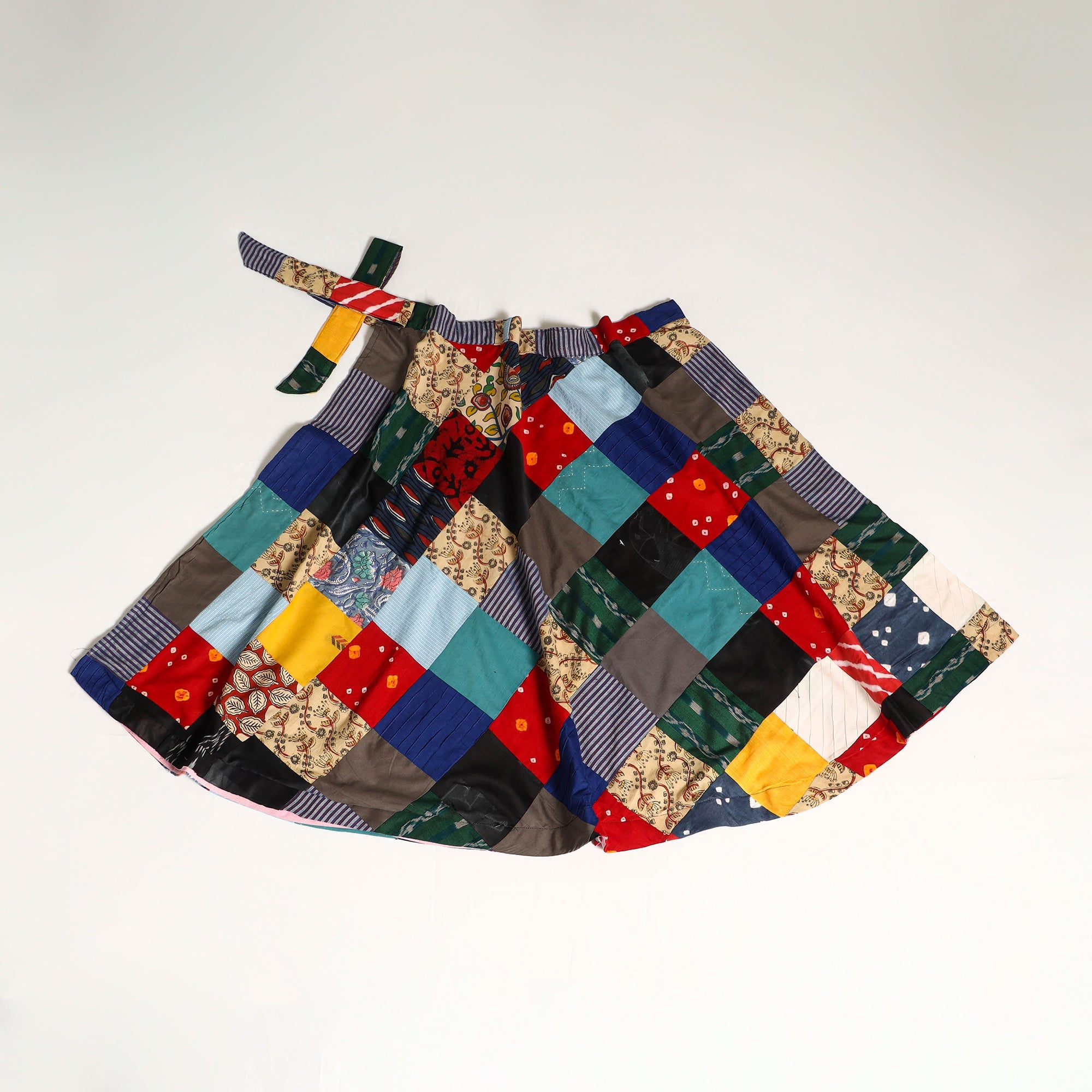 Multicolor - wrap around patchwork cotton skirt 35
