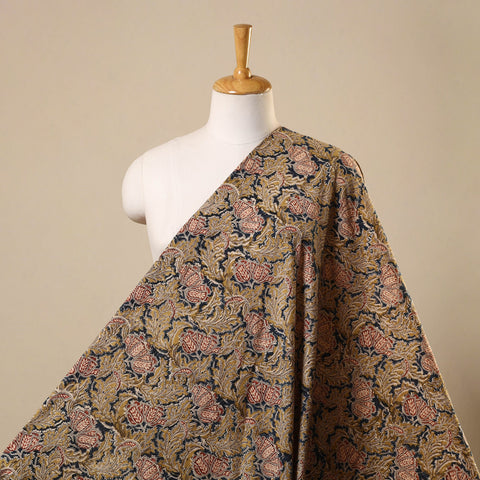 Yellow Natural Dyed Block Print Cotton Pedana Kalamkari Fabric