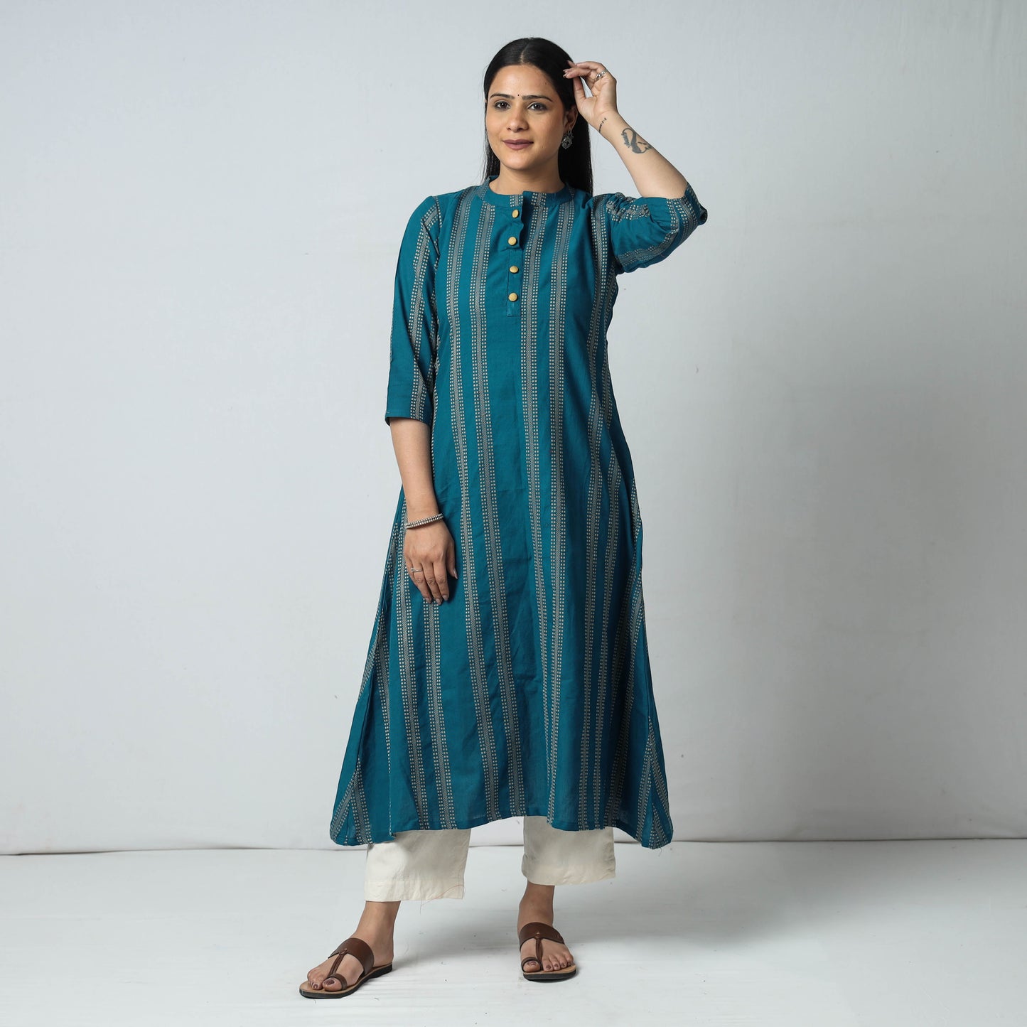 Buy Jacquard Cotton Long Kurta for Women