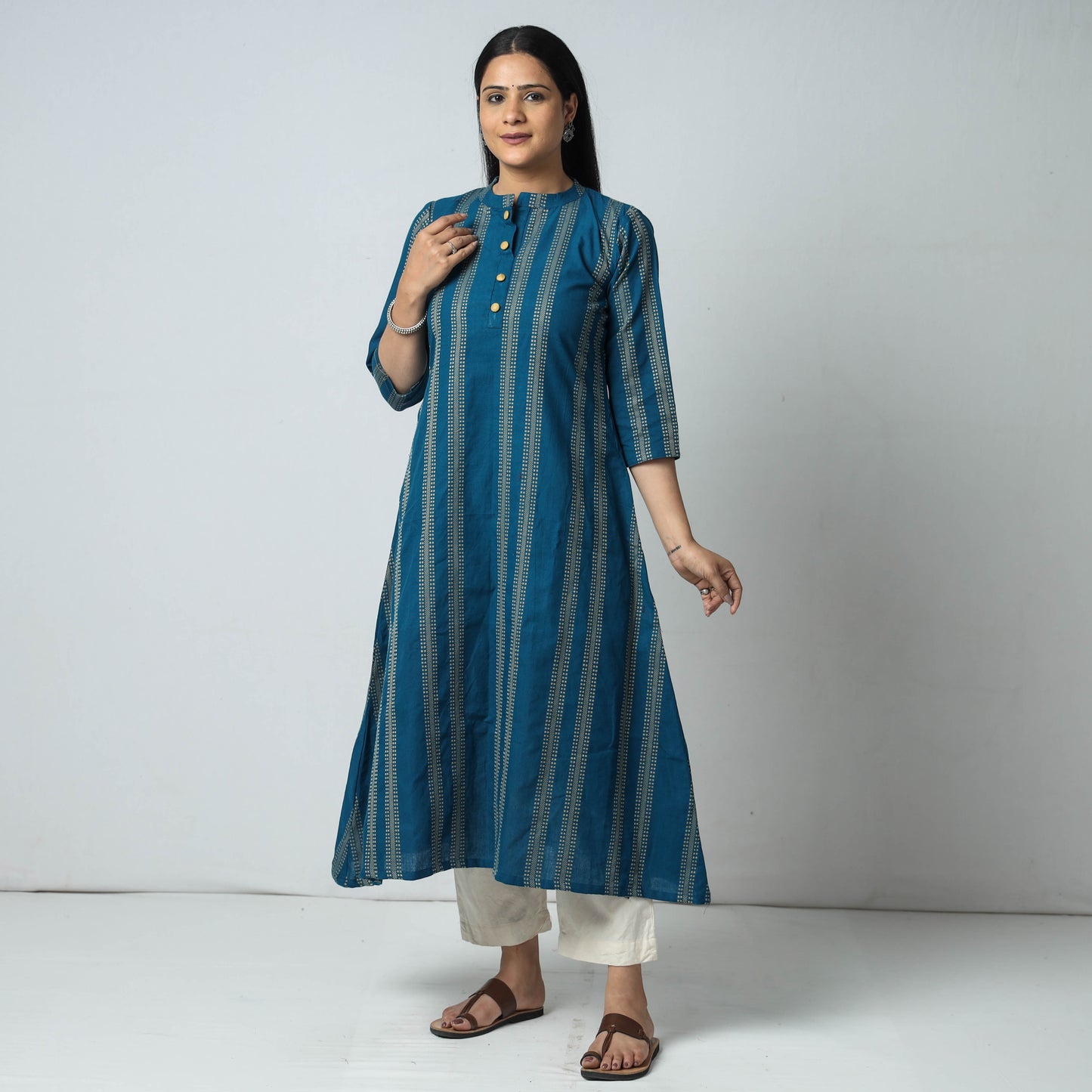 Buy Jacquard Cotton Long Kurta for Women
