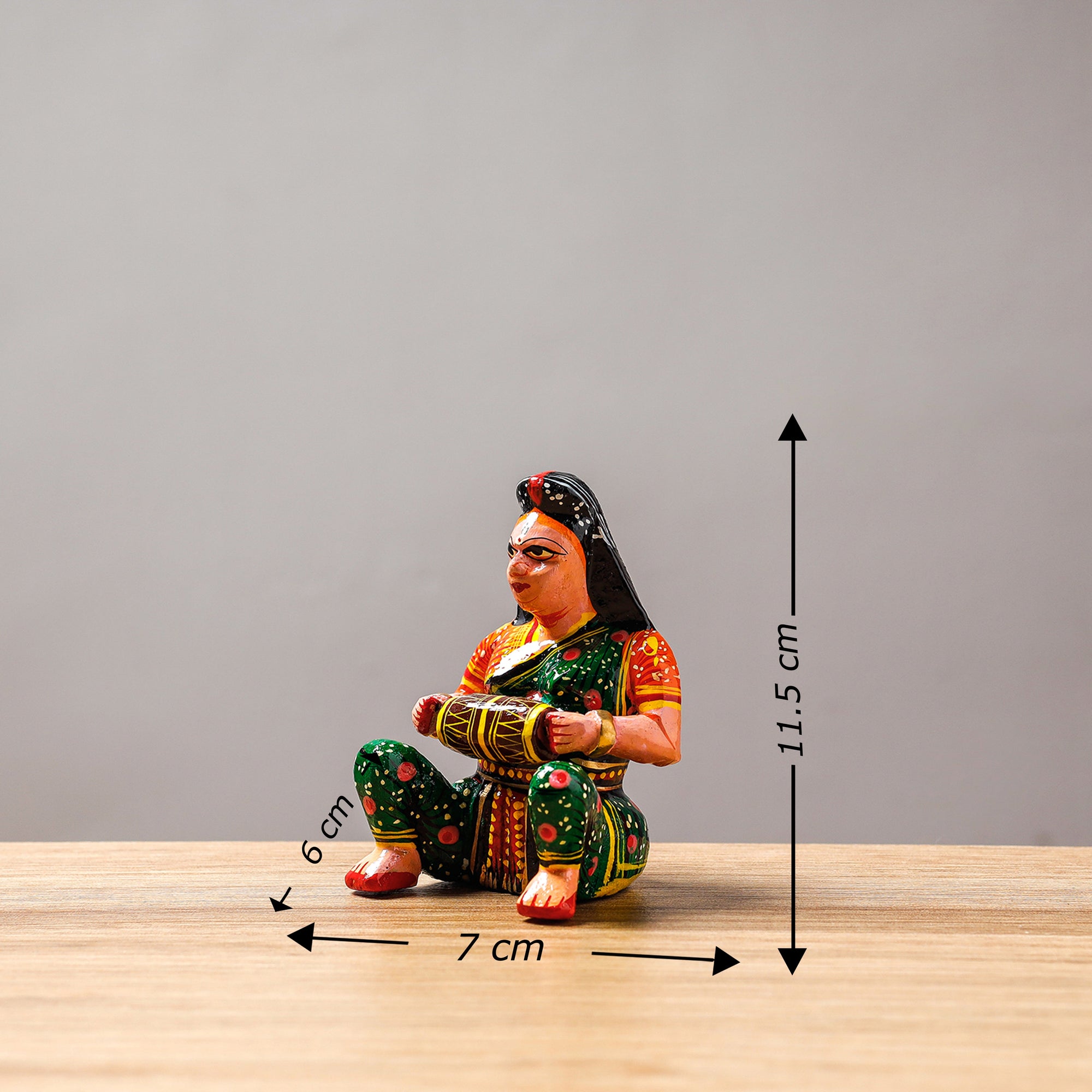  Musician (Female) - Banaras Handpainted Wooden Toy / Home Decor Item 