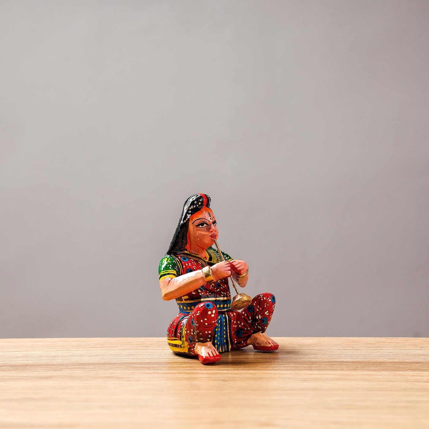  Musician (Female) - Banaras Handpainted Wooden Toy / Home Decor Item 