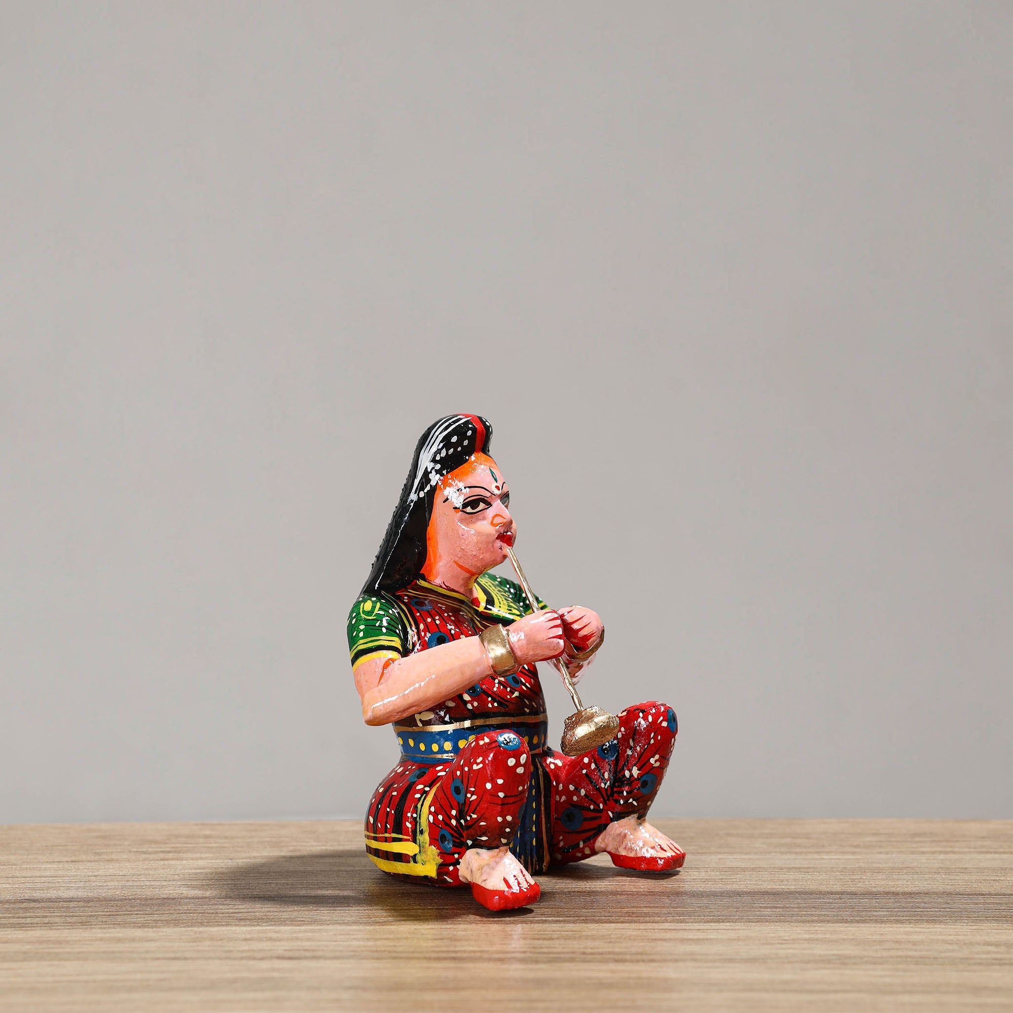  Musician (Female) - Banaras Handpainted Wooden Toy / Home Decor Item 52 