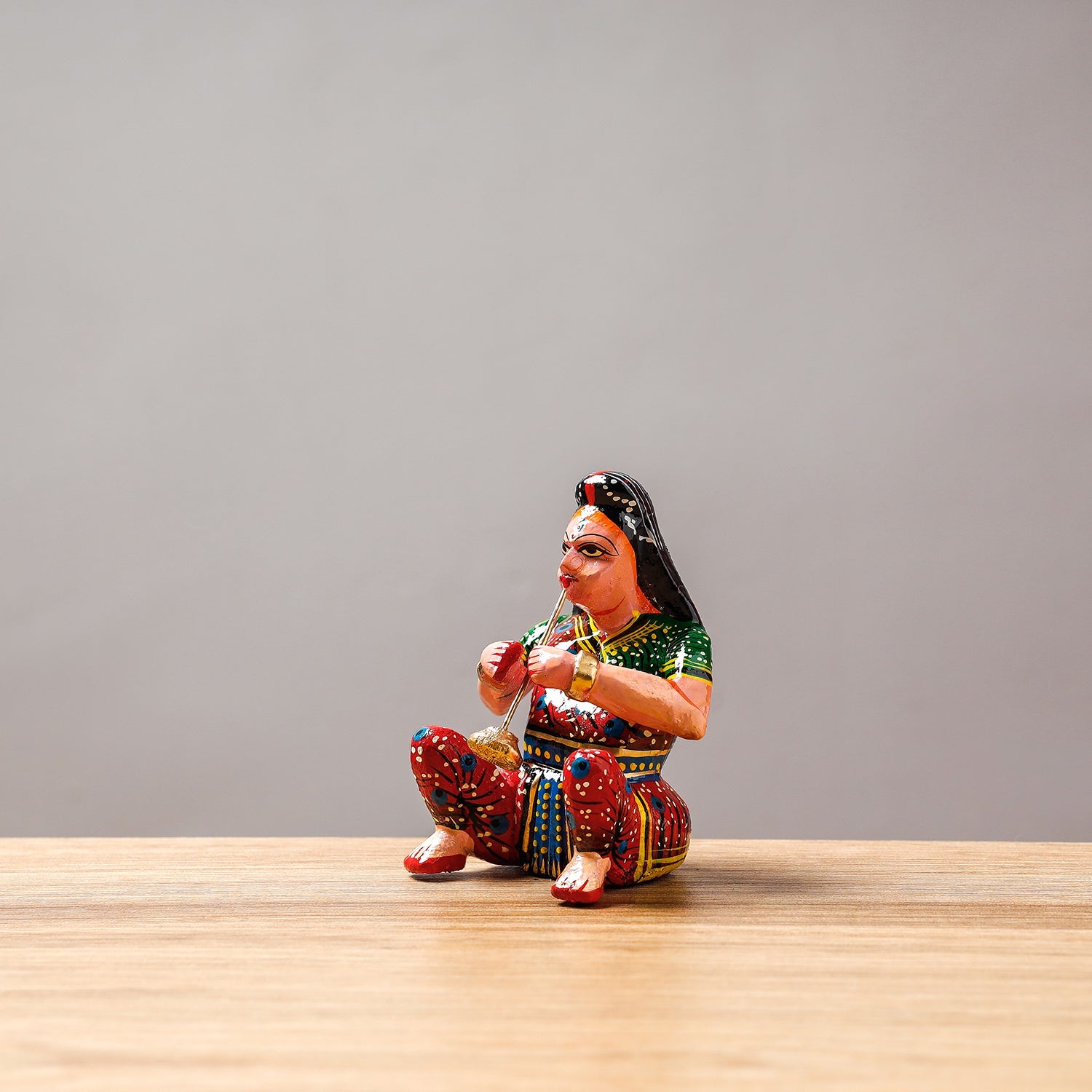  Musician (Female) - Banaras Handpainted Wooden Toy / Home Decor Item 