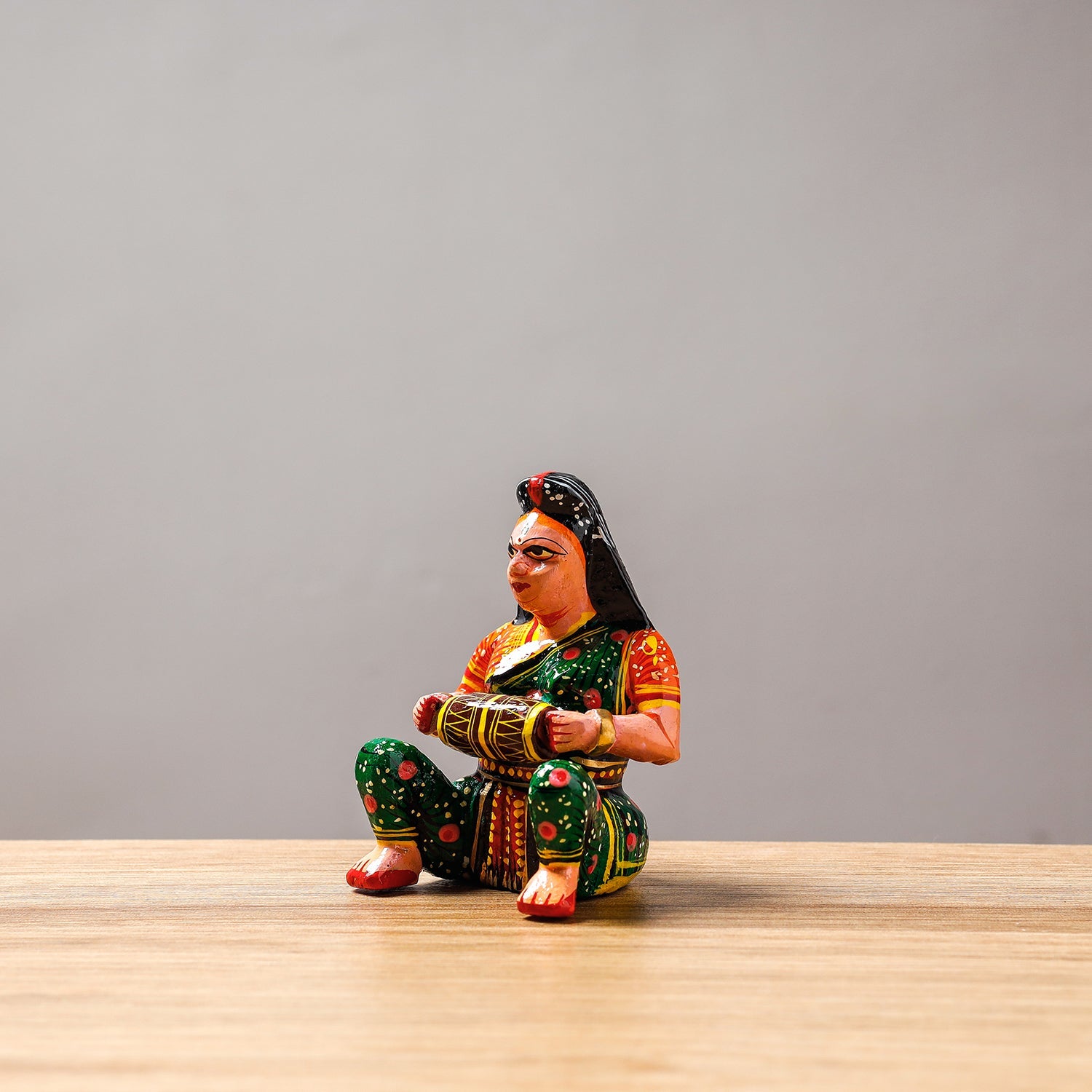  Musician (Female) - Banaras Handpainted Wooden Toy / Home Decor Item 
