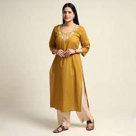  Plain Dyed Hand Embroidery Cotton Long Kurta 