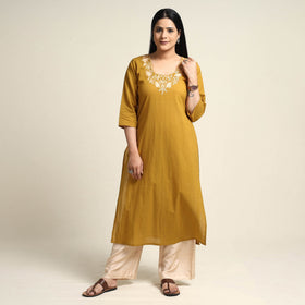  Plain Dyed Hand Embroidery Cotton Long Kurta 