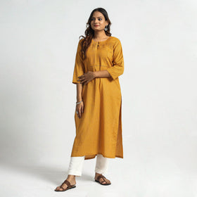Mustard yellow - plain running stitch cotton pintuck long