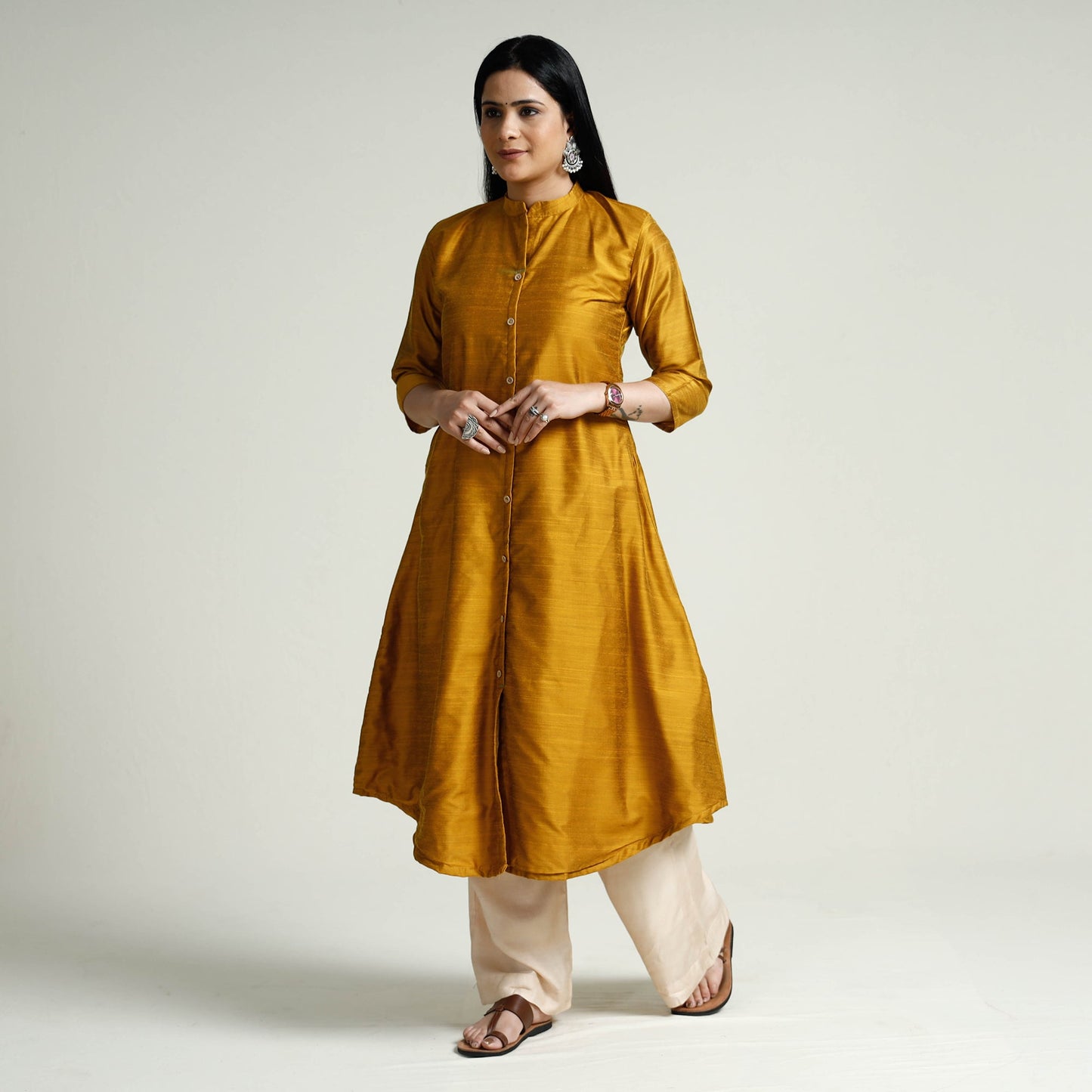  Plain Silk Long Kurta for Women