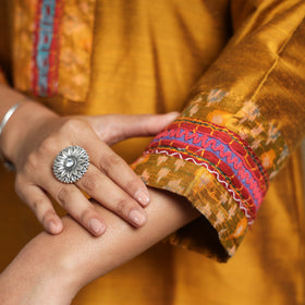  Plain Slub Silk Kurta with Ikat Patchwork 