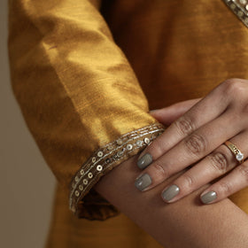  Plain Solid Slub Silk Kurta with Beadwork Hand Embroidery Lace 