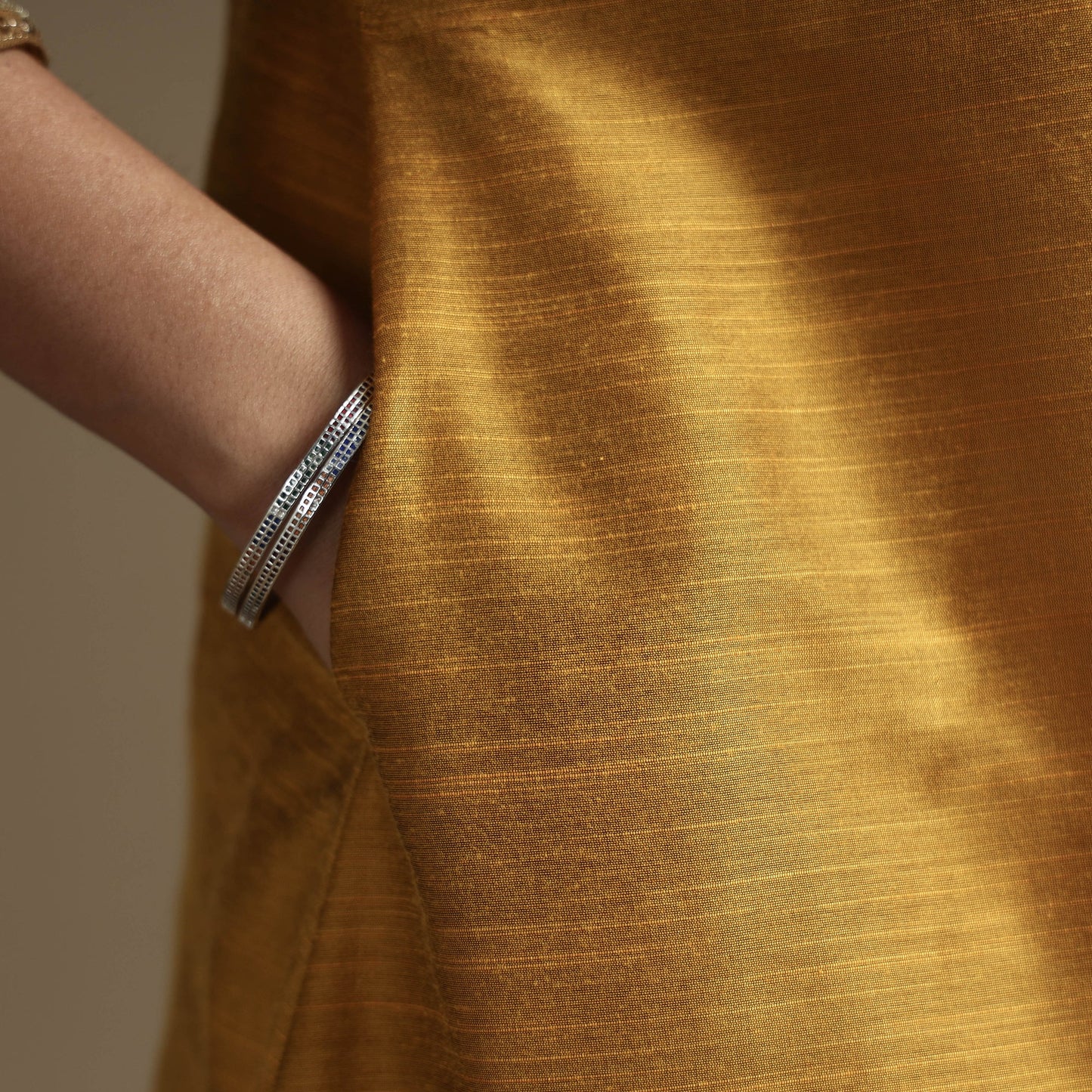  Plain Solid Slub Silk Kurta with Beadwork Hand Embroidery Lace 