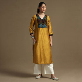  Plain Solid Slub Silk Straight Kurta for Women