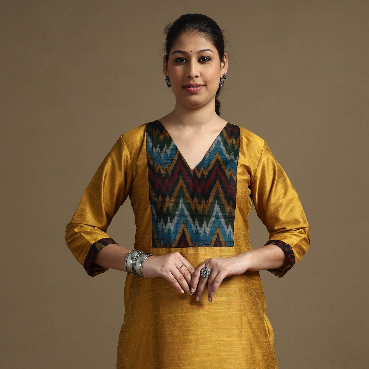  Plain Solid Slub Silk Straight Kurta for Women