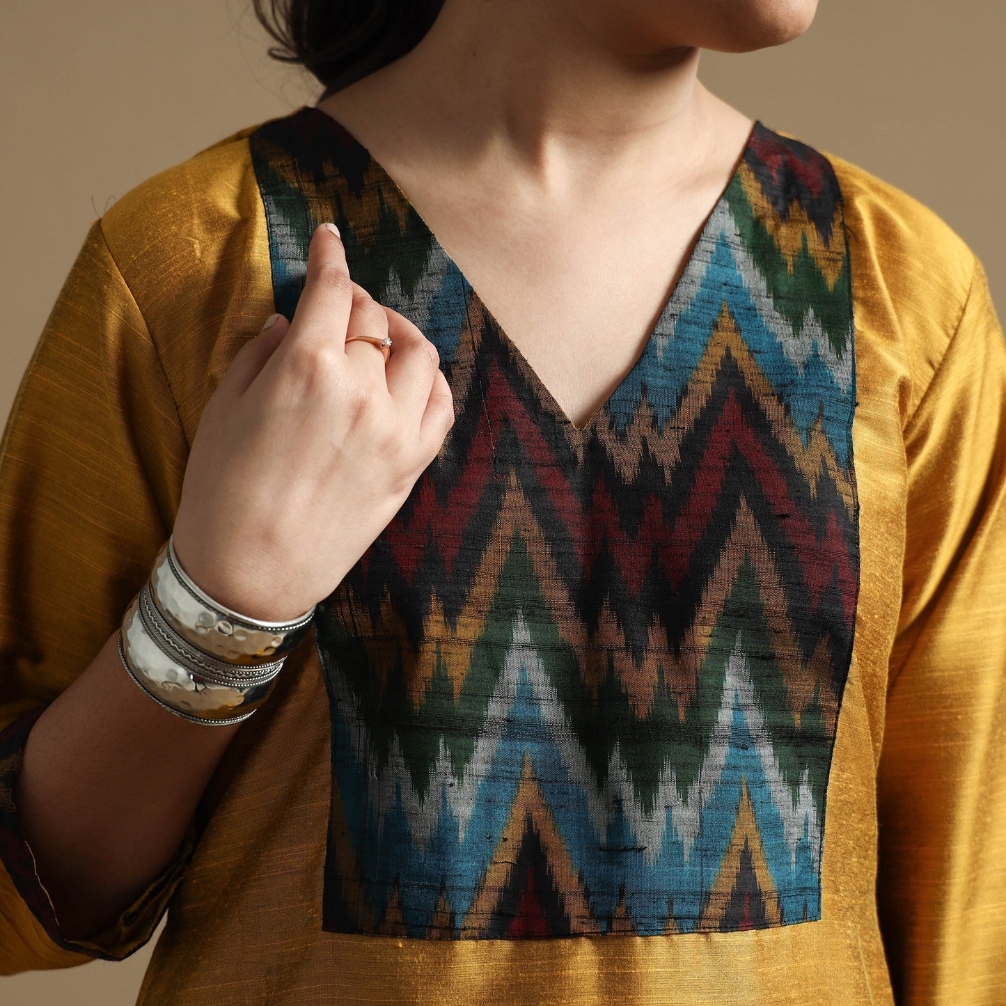  Plain Solid Slub Silk Straight Kurta for Women