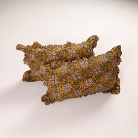 Mustard yellow - set of 2 bagru cotton frill pillow covers