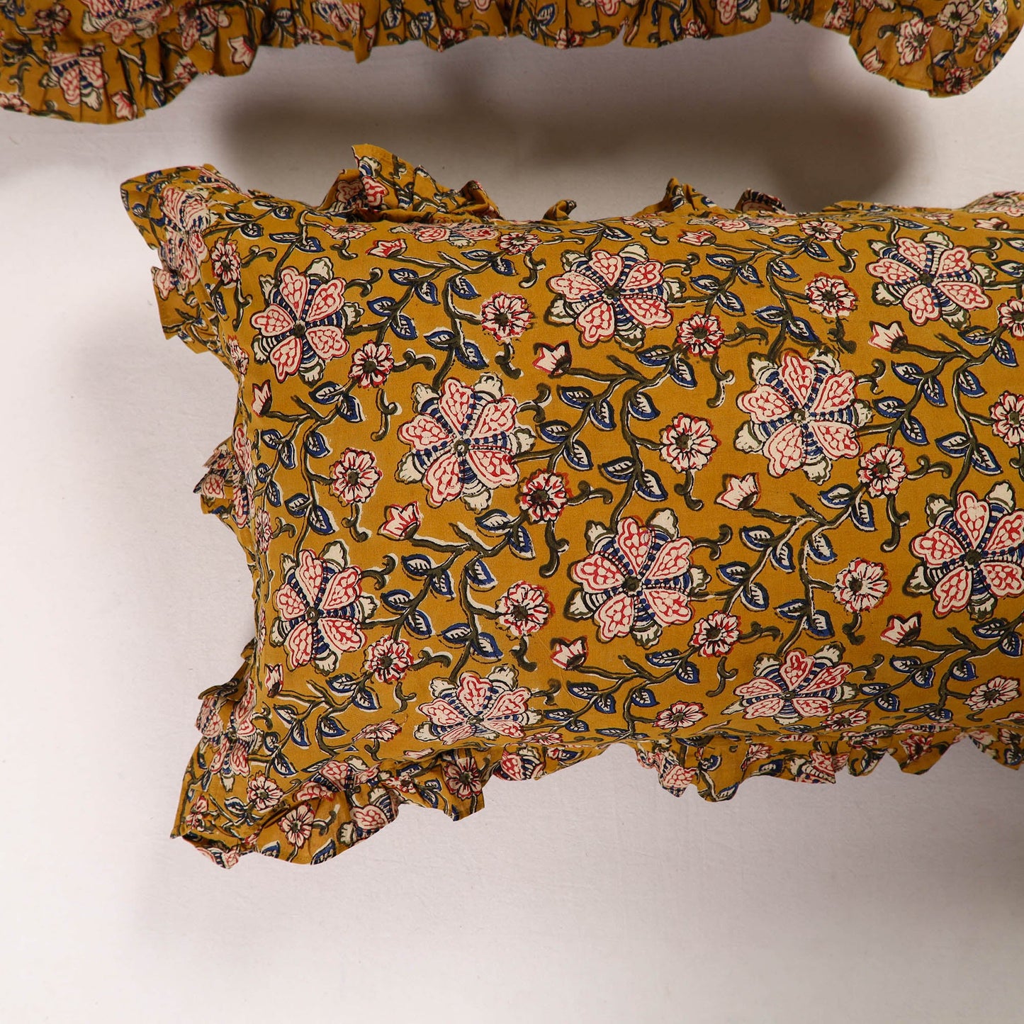 Mustard yellow - set of 2 bagru cotton frill pillow covers