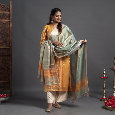  Traditional Maheshwari Tissue Zari Work Cotton Handloom Kurta with Dupatta Set 