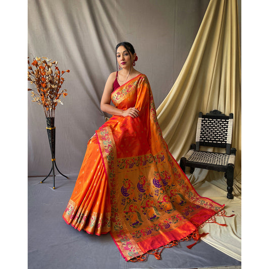 Paithani Mustard Paithani Silk Handwork Saree