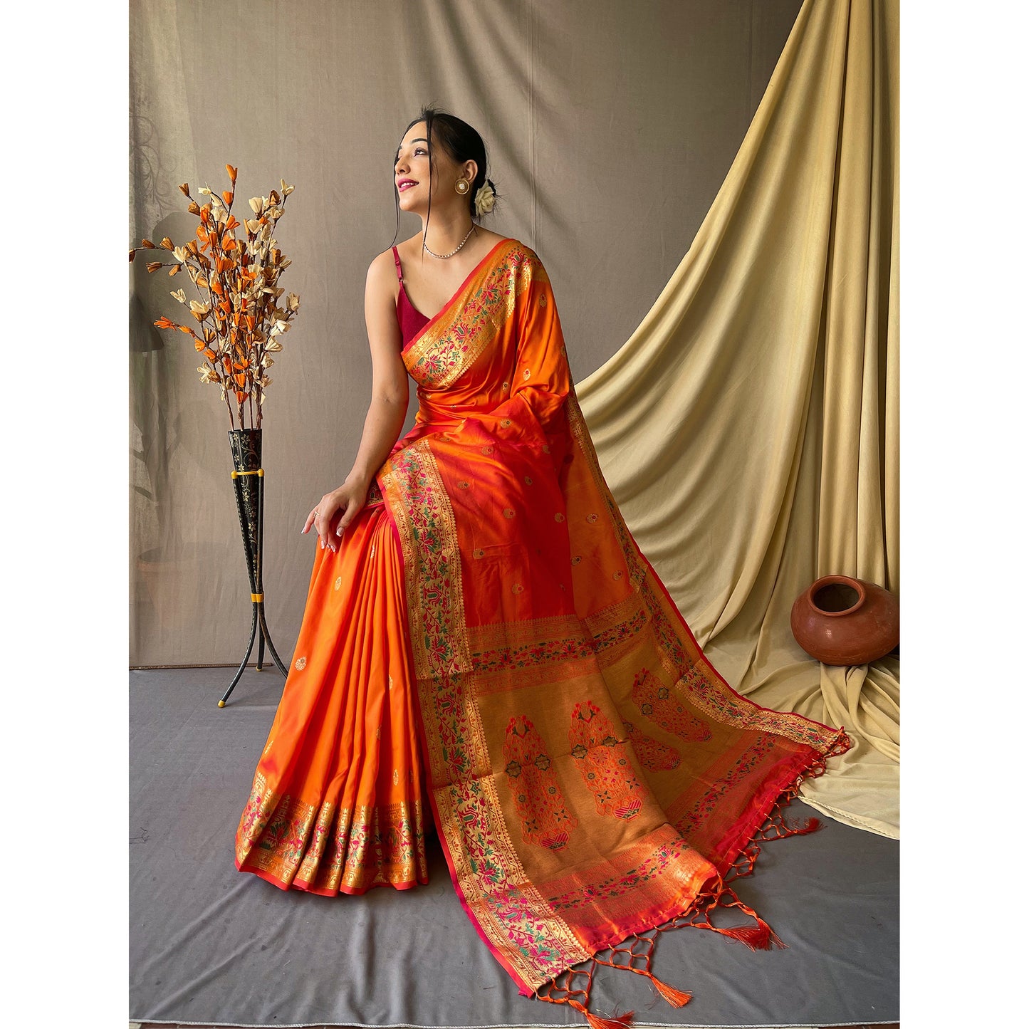 Paithani Mustard Paithani Silk Handwork Saree