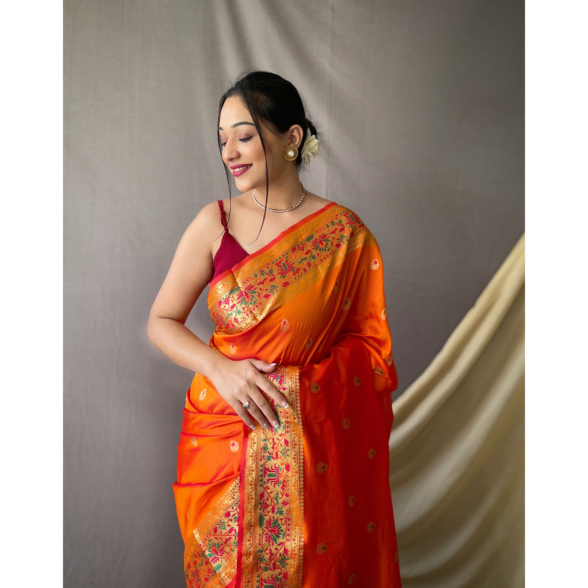 Paithani Mustard Paithani Silk Handwork Saree