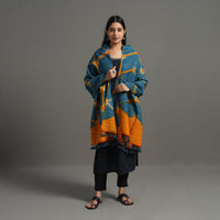 Blue - Kutch Handwoven Clamp Dyed Shibori Silk x Woolen Shawl 21