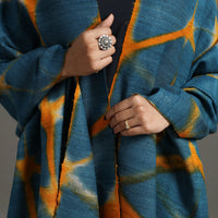 Blue - Kutch Handwoven Clamp Dyed Shibori Silk x Woolen Shawl 21