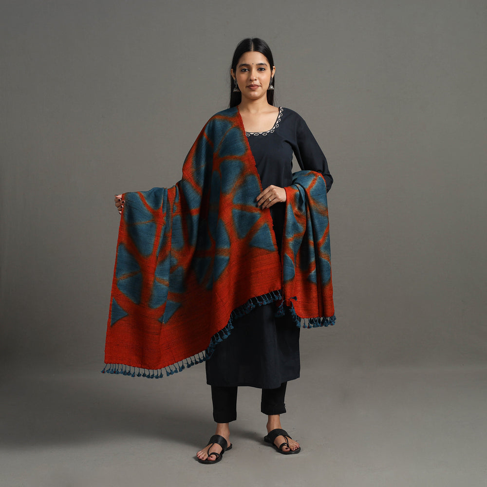 Kutch Handwoven Clamp Dyed Shibori Silk x Woolen Shawl 23