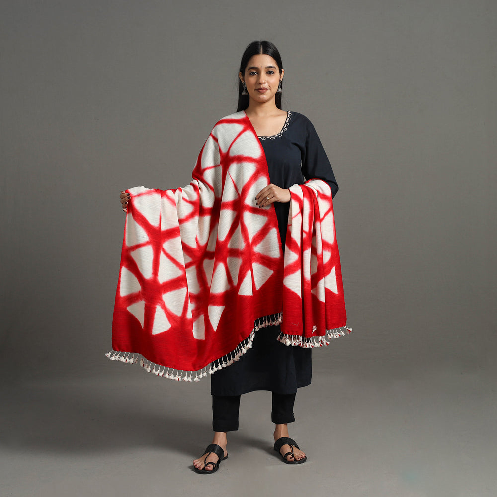 Kutch Handwoven Clamp Dyed Shibori Silk x Woolen Shawl 24