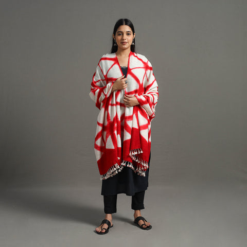 Red - Kutch Handwoven Clamp Dyed Shibori Silk x Woolen Shawl 24