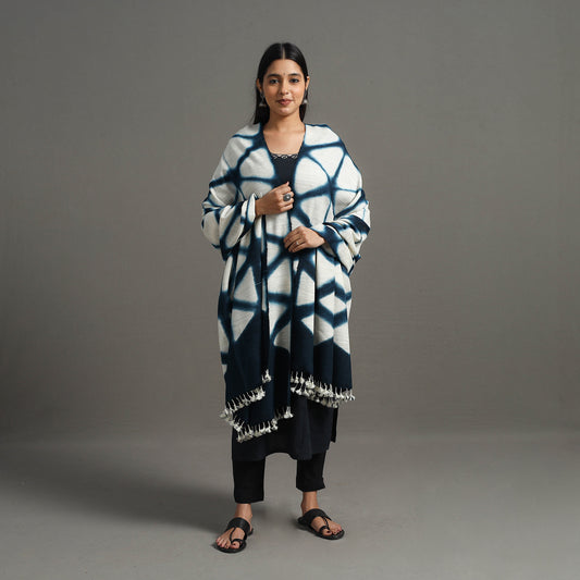 Kutch Handwoven Clamp Dyed Shibori Silk x Woolen Shawl 25