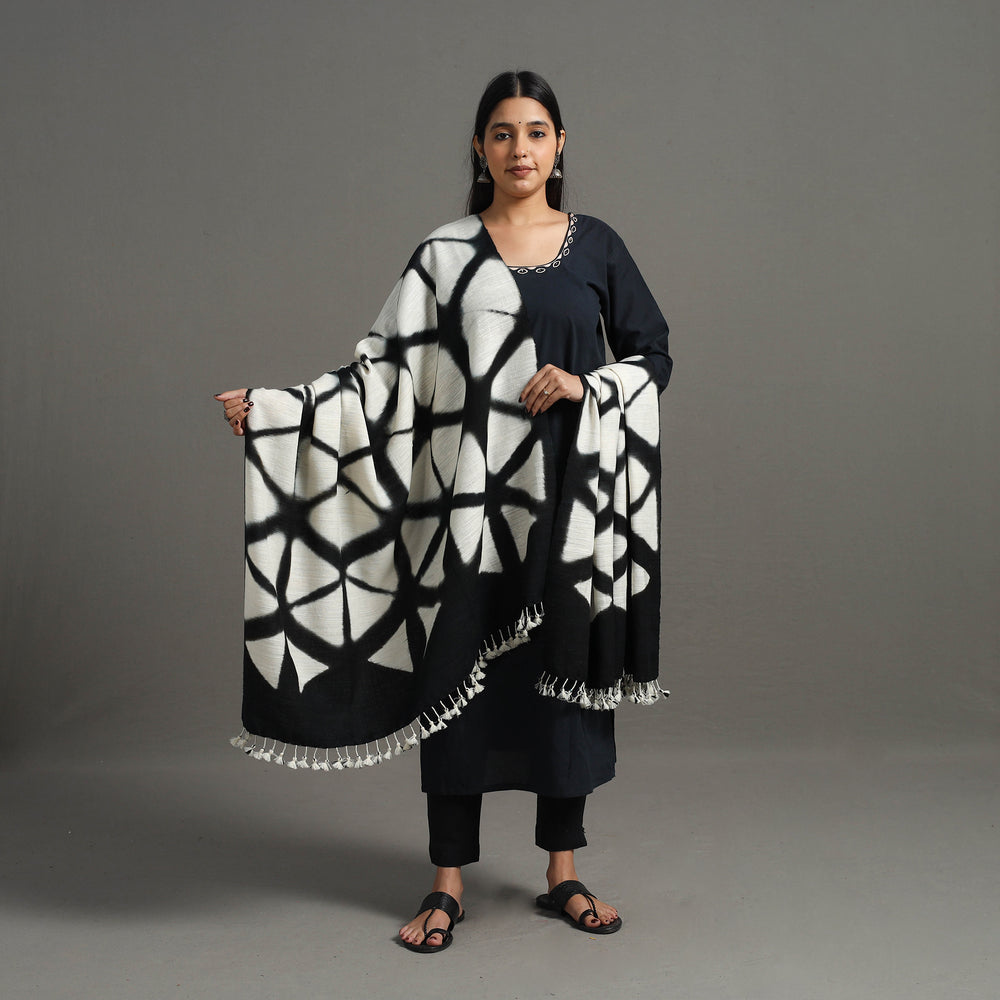 Kutch Handwoven Clamp Dyed Shibori Silk x Woolen Shawl 26