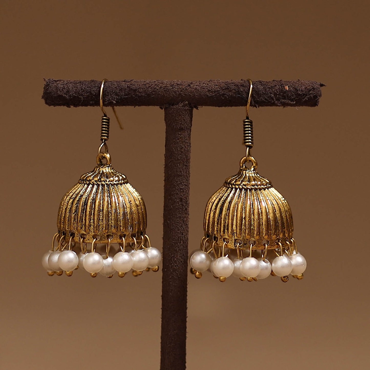 Naaz golden gs beaded jhumki earrings - handcrafted