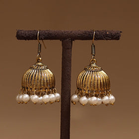 Naaz golden gs beaded jhumki earrings - handcrafted