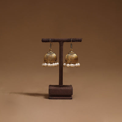 Naaz golden gs beaded jhumki earrings - handcrafted