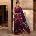 Purple Nath Work Silk Cotton Khun Saree, draped and worn by a woman, AI visual of the saree, iTokri
